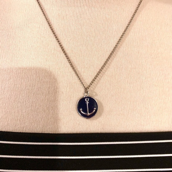 Anchor Necklace Silver Tone Pendant Charm Navy Blue - Picture 1 of 7